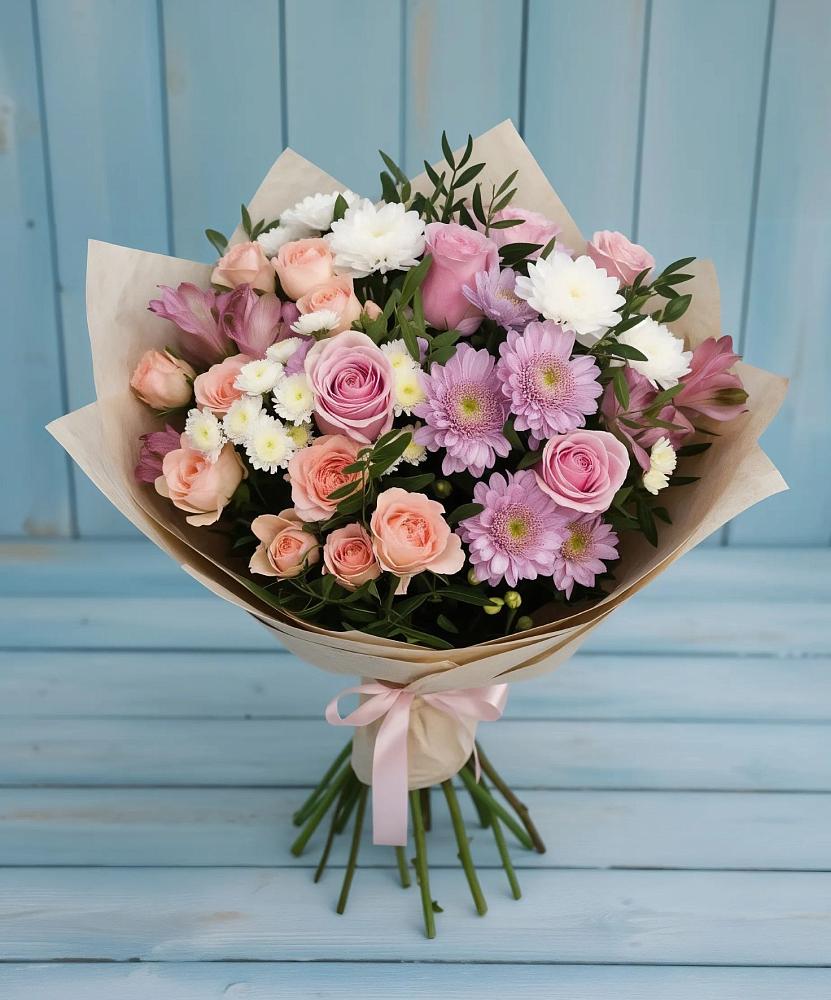 Букет цветов из: Хризантемы, Розы и Альстромерии в Каменск-Уральском