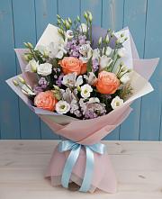 Букет цветов из:  Лизиантусы, Розы, Альстромерии и Гипсофила #REPLACE_PRED# Каменск-Уральском