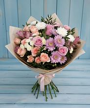 Букет цветов из:  Хризантемы, Розы и Альстромерии в Каменск-Уральском