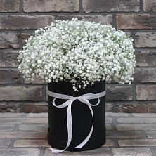 Цветочная композиция из Гипсофила в шляпной коробке в Каменск-Уральском