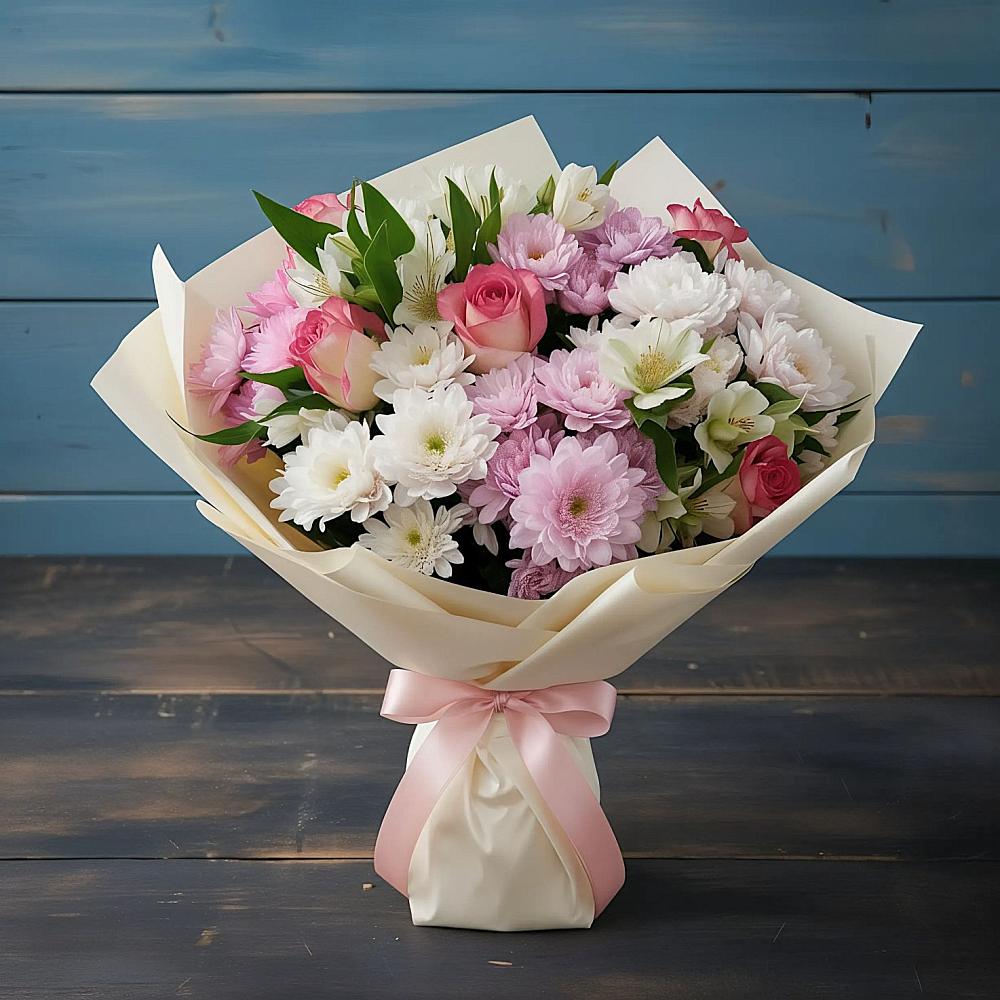 Букет цветов из: Хризантемы, Альстромерии и Розы в Каменск-Уральском